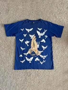 Vintage Y2K AOP Heaven Prayer Doves Give Me Face Birds McBling Size XL